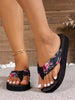 Women's Fashionable Simple Comfortable Casual Black Flower Flat Beach Flip-Flop Sandals